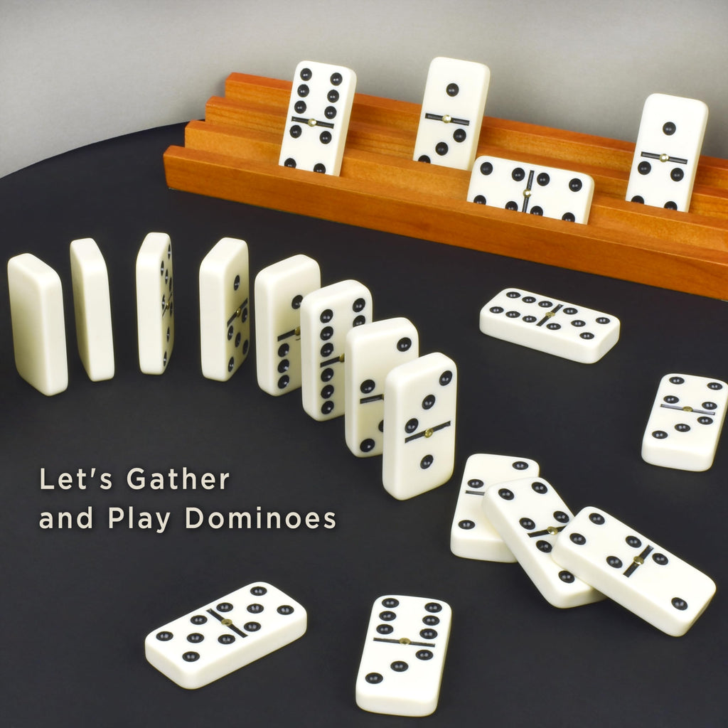 Queensell Dominos Set for Adults, Double 6 Dominoes Set with 28 Tiles in Wooden Case, Classic Dominoes, Family Board Game for Kids & Adults, Travel Game for Family Game Night, Juegos de Mesa
