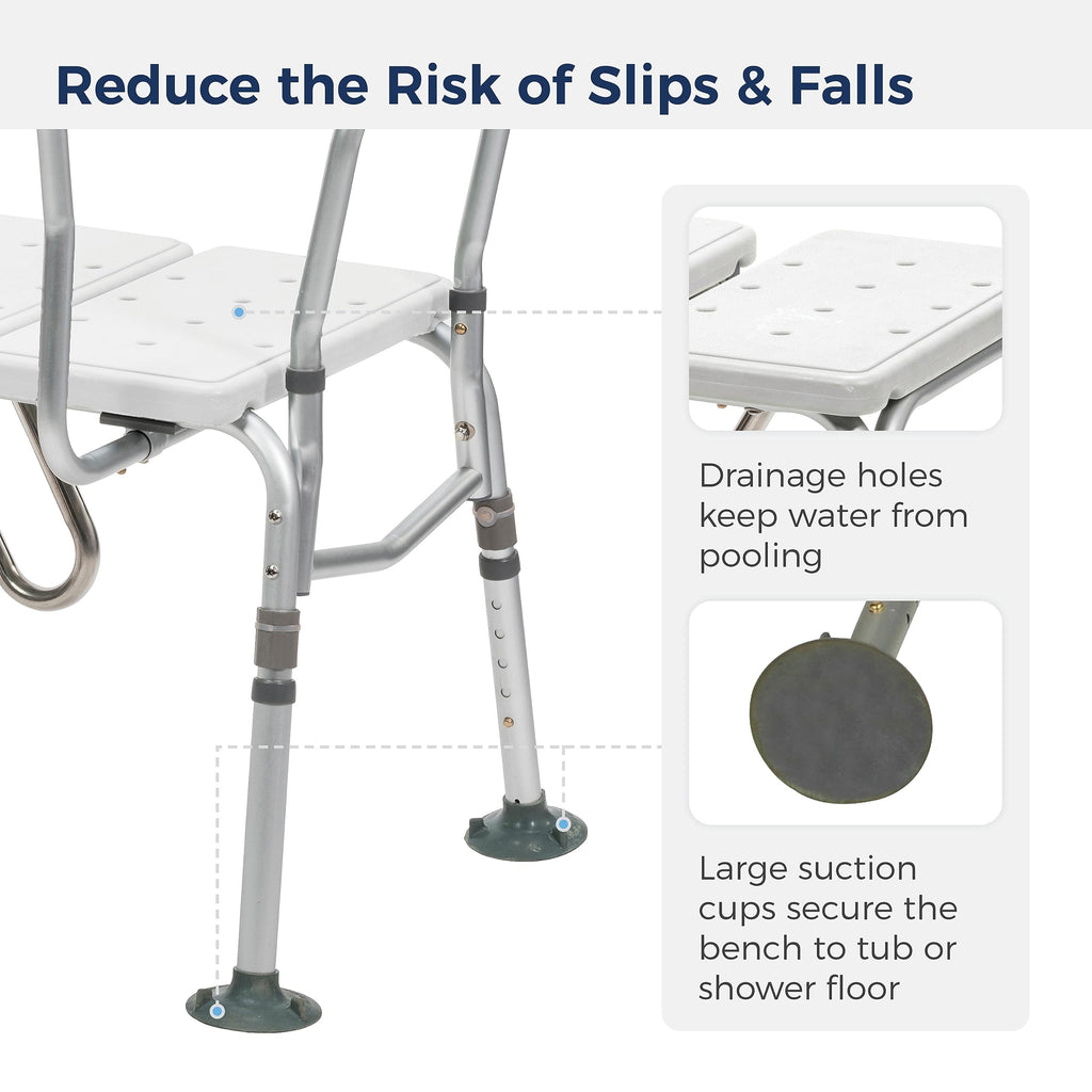 Drive Medical Splash Defense Tub Transfer Bench for Bathtub - U-Shaped Shower Curtain Guard - Adjustable Height - Reversible Design - 400 Lb Capacity - Safe Bathing Aid - White