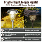 Beau Jardin 4 Pack Solar Pathway Lights White+ Color Changing Stainless Steel 3 Mode Outdoor Multicolor Metal Solar Powered Waterproof Glass for Garden Landscape Path Yard Walkway Driveway Silver