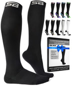SB SOX Compression Socks for Men & Women (20-30mmHg) – Best Compression Socks for Flying, Medical, Sports, Wide Calf Fit, and Daily Wear (Solid Black, Large)