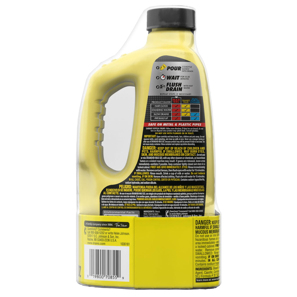 Drano Max Gel Drain Clog Remover & Cleaner, Commercial Line, 42 oz 2-Pack
