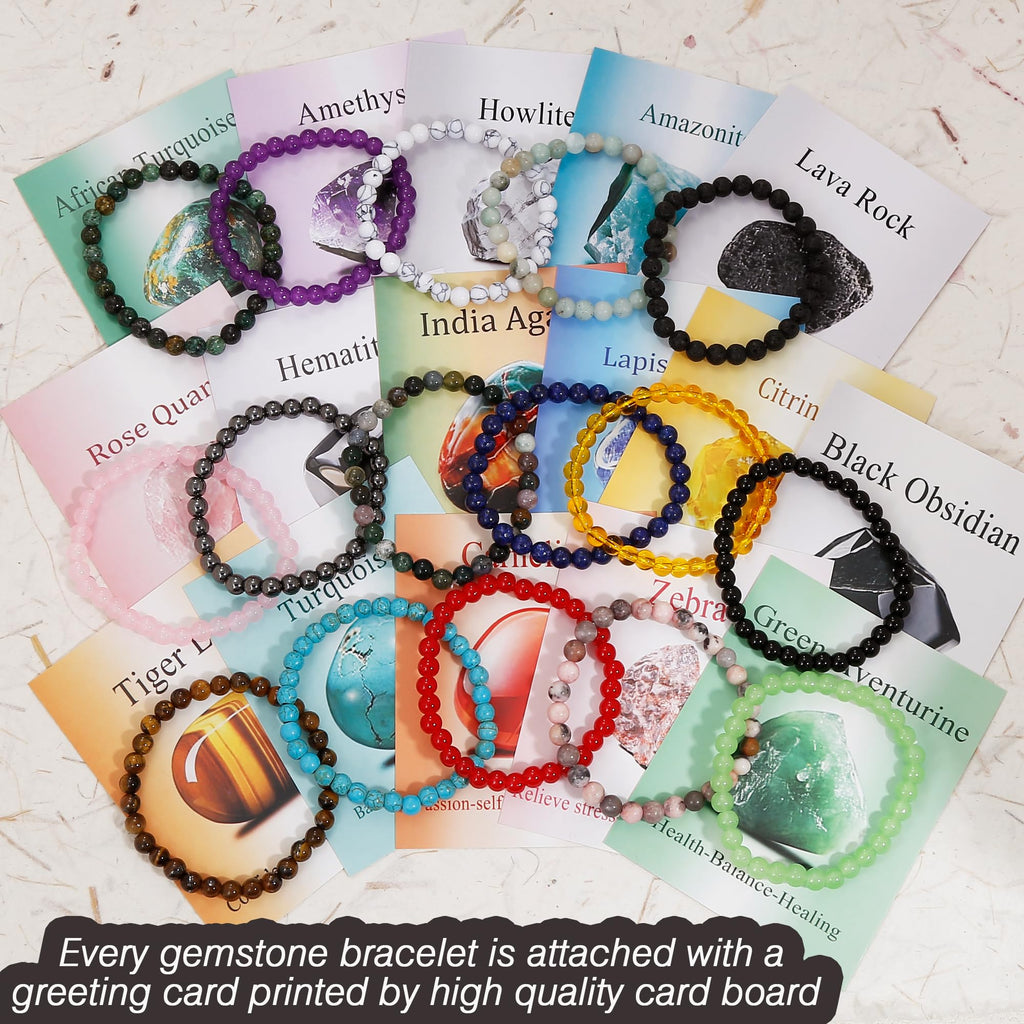 BROCC 16PCS Natural Healing Crystal Bracelets for Women 6mm Beads Bracelet