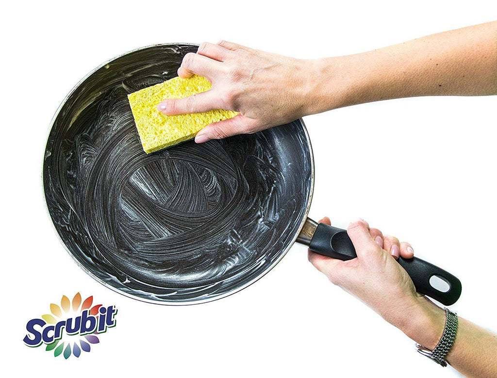 SCRUBIT Heavy Duty Scrub Sponges - Dishwashing Sponge Along with A Tough Scouring Pad - Ideal for Cleaning Kitchen, Dishes, Bathroom - Yellow - 24 Dish sponges