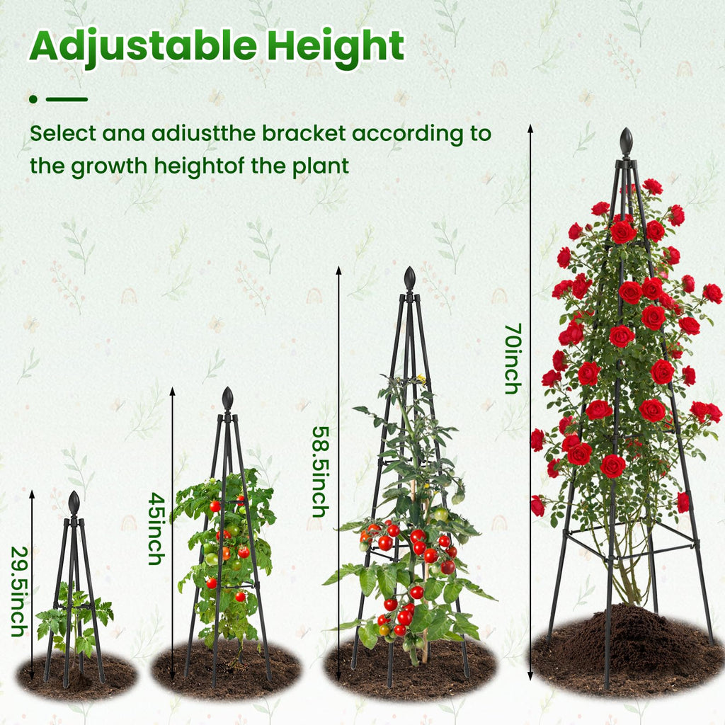 Adjustable Garden Trellis for Climbing Plants, 6FT Obelisk Plant Support Tower for Potted & In-Ground Vegetables, Tomatoes, Cucumbers, Vines - Easy Assembly, Indoor & Outdoor Use（2 Pack）