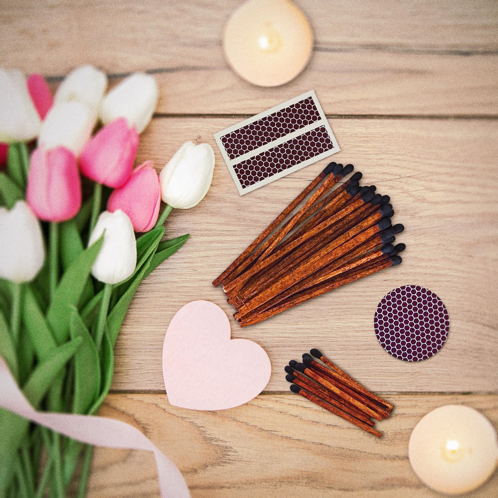 4" Espresso Matches + Striker Stickers Included | 300 Brown Stick Black Tip Decorative Safety Matches | Premium Long Matchsticks | Gifts, Home Decor, & Candle Accessories by Thankful Greetings