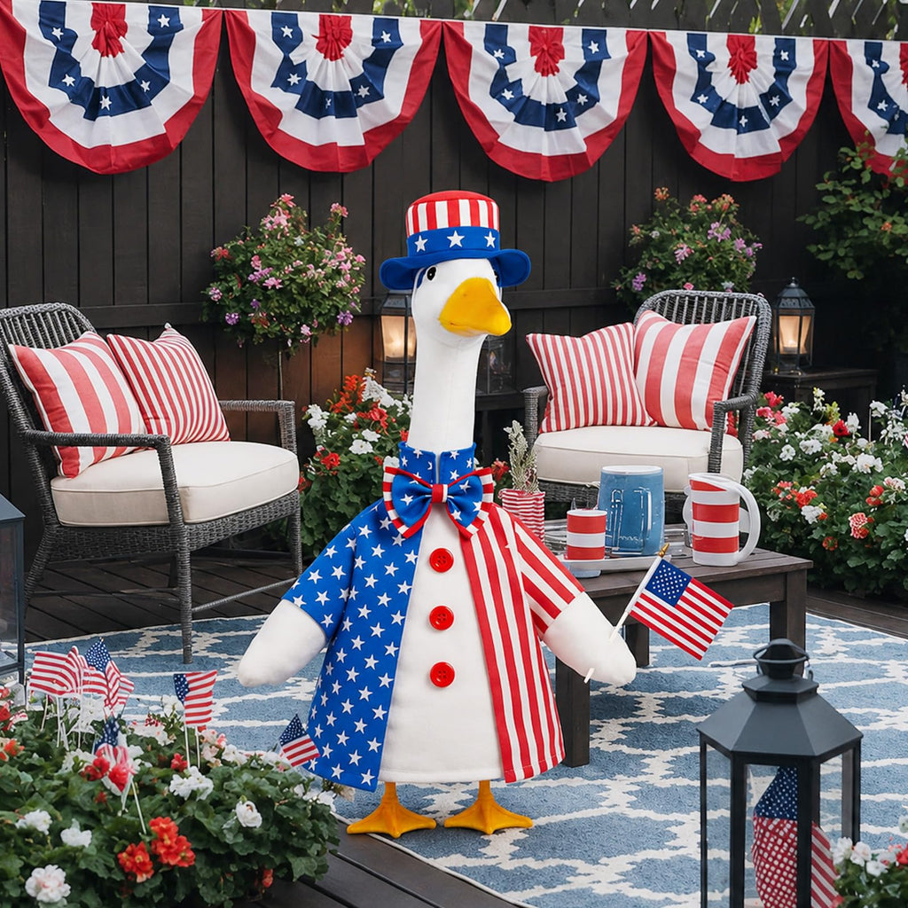 ENBOFID 4th of July Porch Goose Outfits, Patriotic Goose Outfits Costume for 23inch Plastic Cement Statue, Independence Day Goose Outfits Clothes for Outdoor Garden Patio Decor