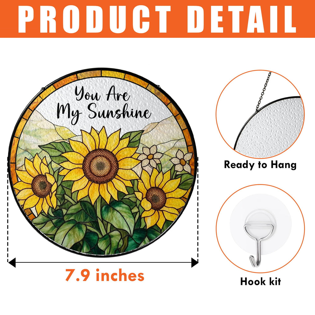 Sunflower Gifts for Women - You are My Sunshine Suncatcher, Birthday Gifts for Mom, Grandma, Mama, Step Mom, Mother in Law from Daughter Son - Sunflowers Suncatcher Stained Glass Window Hanging Decor