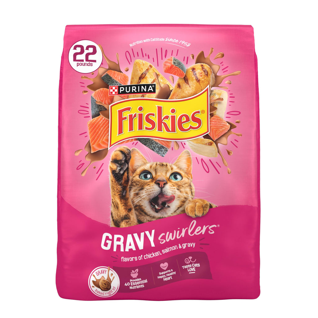 Friskies Purina Gravy Swirlers Dry Cat Food, Chicken & Salmon, 22 lb Bag
