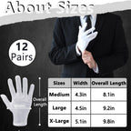 Zealor 12 Pairs White Cotton Gloves Soft Cloth Dust Hand Gloves Work for Men Women Art Crafting Handling, Eczema, BBQ, Coin Jewelry Watch Inspection, Dry Hands Sleeping, Archival, Large