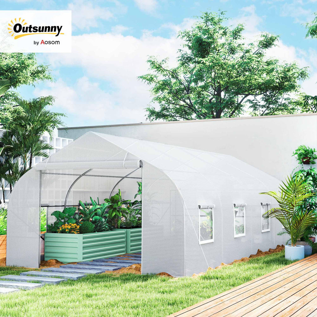 Outsunny 20' x 10' x 7' Outdoor Walk-in Greenhouse Zippered Door White