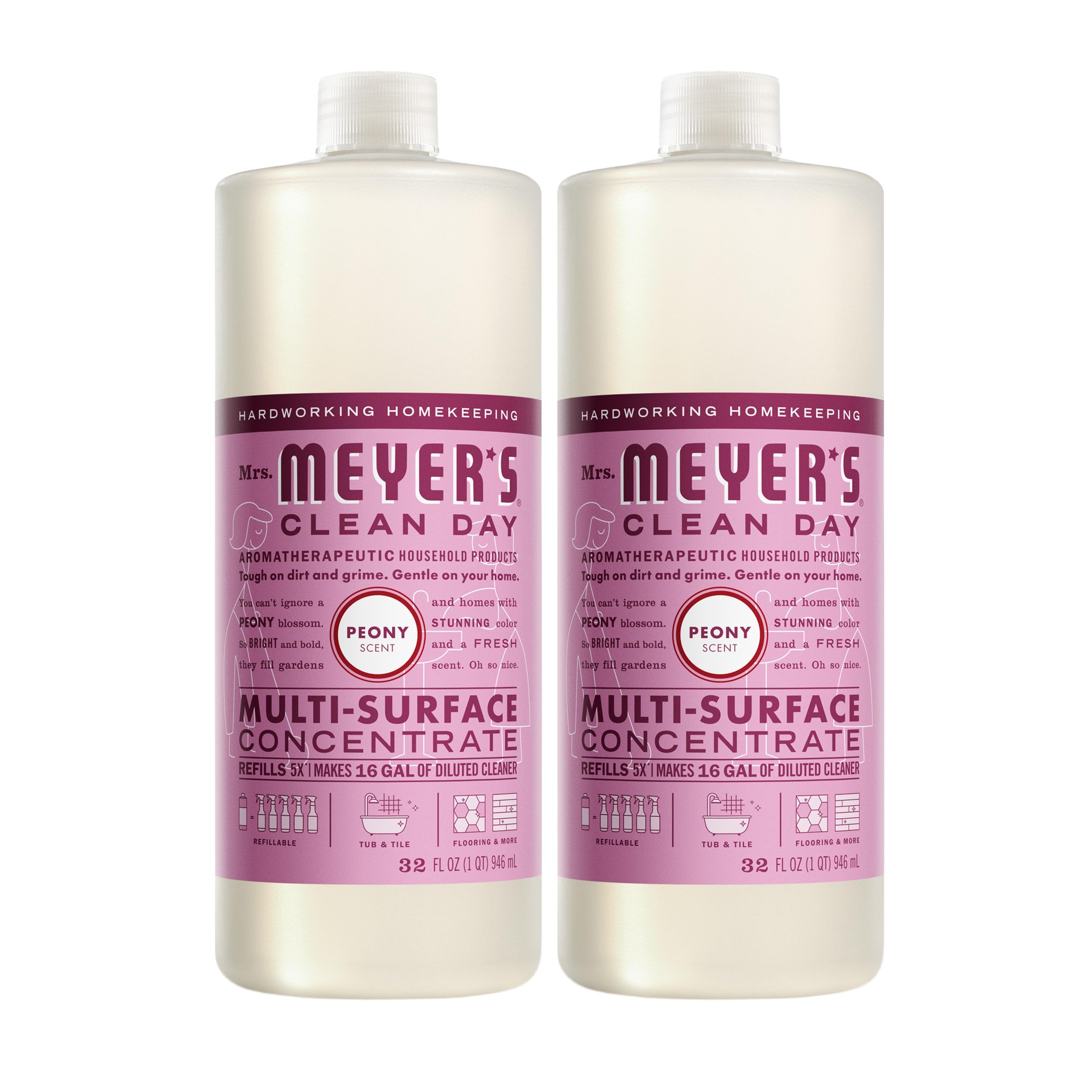 MRS. MEYER'S CLEAN DAY Multi-Surface Everyday Concentrate, Peony Scent, 32 Fl Oz Bottle - 2 Pack