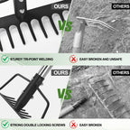 BARAYSTUS 15 Inch Wide Bow Rake, 16 Steel Tines Metal Head Rake Tool with Stainless Steel Handle, Adjustable Long Handle Garden Rake for Loosening Soil Leveling Mulch Gathering Lawns Leaves