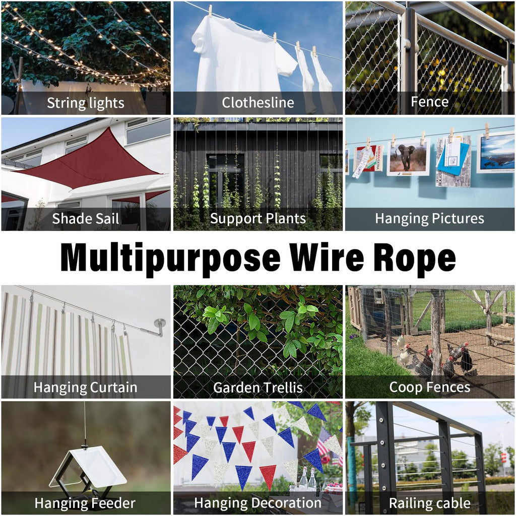 CELYND Stainless Steel Wire Rope - 100FT 1/16" Aircraft Cable with 50Pcs Crimping Sleeves for Outdoor Hanging String Lights Garden Trellis Clothesline DIY Projects