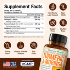 Moringa Turmeric Supplement for Joint Health, Gut Health, Energy and Immune Support – Total Wellness Formula with Tumeric Moringa Pure Capsules – Turmeric Curcumin with Black Pepper – 60 Count