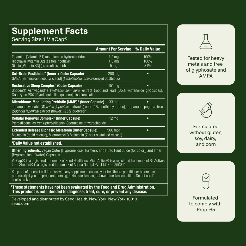 Seed PM-02 Sleep + Restore - Sleep Aid for Women & Men - Non-Habit Forming Bioidentical Melatonin & Ashwagandha - Vegan & Shelf-Stable - 30 Capsules (30-Day Supply)