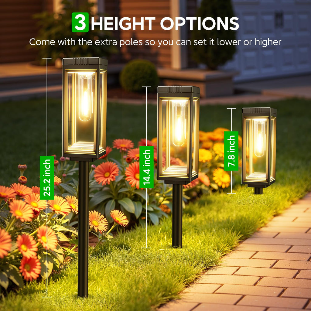VICOUP 4 Pack Tall Solar Pathway Lights Outdoor, Bright Solar Powered Garden Lights Waterproof, Auto On/Off, Up to 15Hrs Outdoor Light for Path Yard Walkway Driveway Patio Lawn Decor Landscape