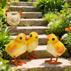 Metal Chicken Statue Garden Decor Life-size Baby Rooster Yard Gift Set of 3