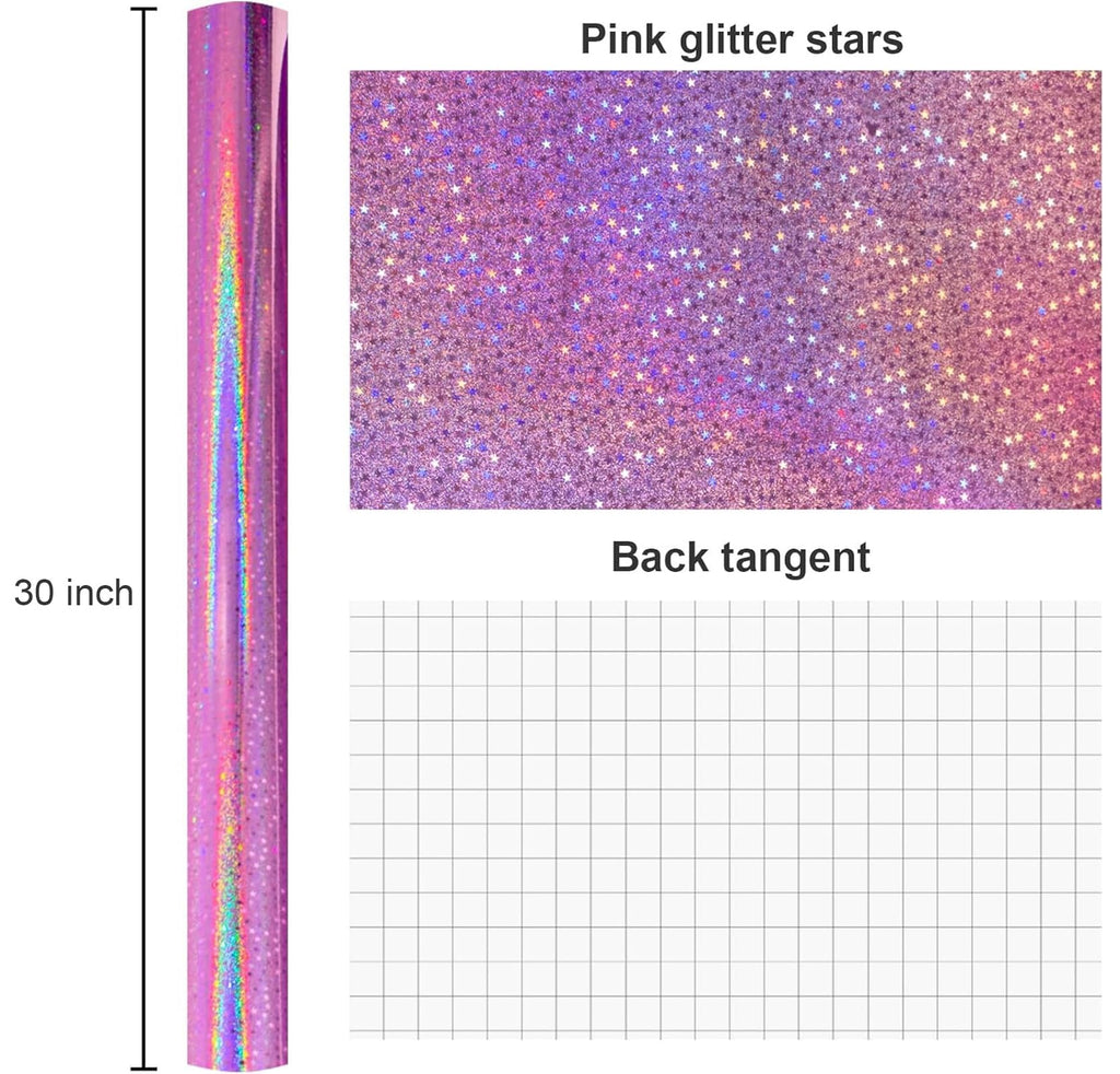 Burymento Pink Wrapping Paper Roll, Metallic Holographic Star Gift Wrap for Birthday, Valentines, Mothers day, Graduation, Wedding, Fathers day, Baby Shower, Christmas (30 IN x 32.8 FT)