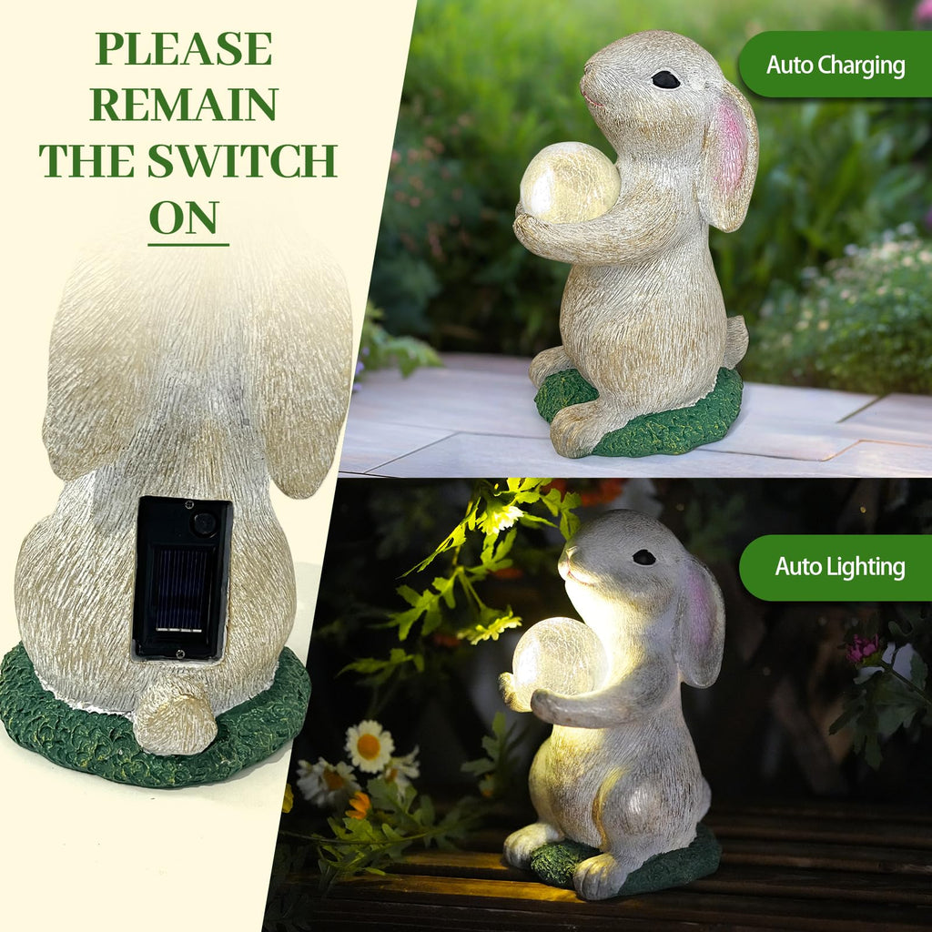 Solar Rabbit Garden Statue Outdoor Decor, Bunny Figurines with Solar Lights, Yard Decorations for Patio Balcony Yard Lawn Ornament - Unique Birthday Easter Housewarming Gifts for Women, Mom, Grandma
