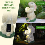 Solar Rabbit Garden Statue Outdoor Decor, Bunny Figurines with Solar Lights, Yard Decorations for Patio Balcony Yard Lawn Ornament - Unique Birthday Easter Housewarming Gifts for Women, Mom, Grandma