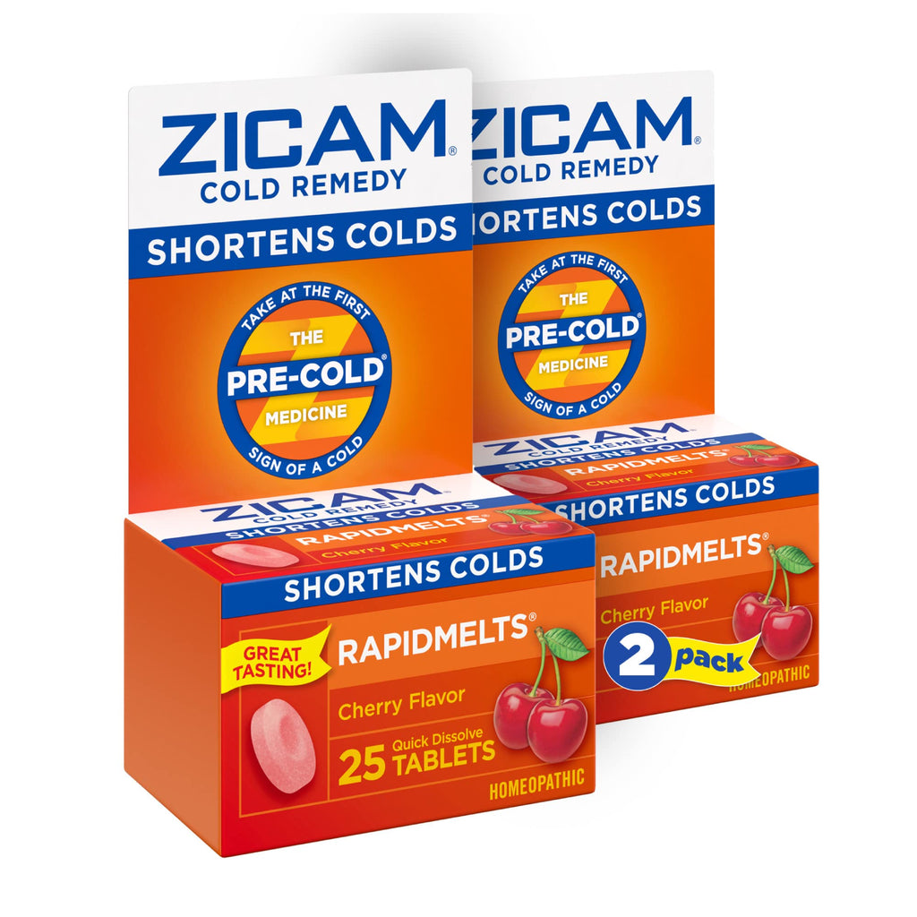 Zicam Cold Remedy Zinc RapidMelts, Cherry Flavor, Homeopathic, Cold Shortening Medicine, Shortens Cold Duration, 25 Count (Pack of 2)