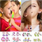 60 Pairs Cute Earrings Set - Hypoallergenic Stainless Steel Studs with Cartoon Characters, Colorful Faux Pearls & Sparkling Cubic Zirconias (#1)