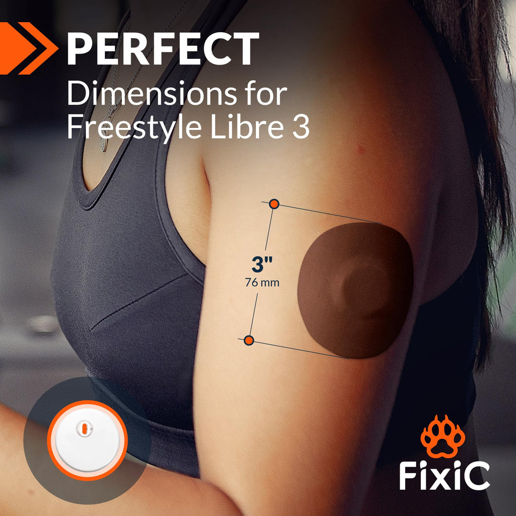Fixic Libre 3 Sensor Covers - 25 Pack - Freestyle Adhesive Patches for Libre 3 & Plus Sensors - No Glue in the Center - Pre-Cut Back Paper - The Best Fixation for Your Sensor! (Upgraded, Coffee)