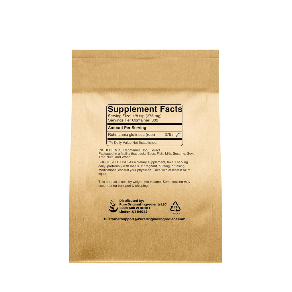 PURE ORIGINAL INGREDIENTS Rehmannia Root Extract Powder (4oz) Non-GMO, Chinese Foxglove, Traditional Herbal Supplement