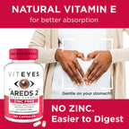 Viteyes AREDS 2 Zinc Free Macular Support, Natural Allergen Free Capsules with Vitamin E, Vitamin C, Lutein & Zeaxanthin, No Zinc, No Copper, Eye Doctor Trusted, Manufactured in The USA, 180 Ct