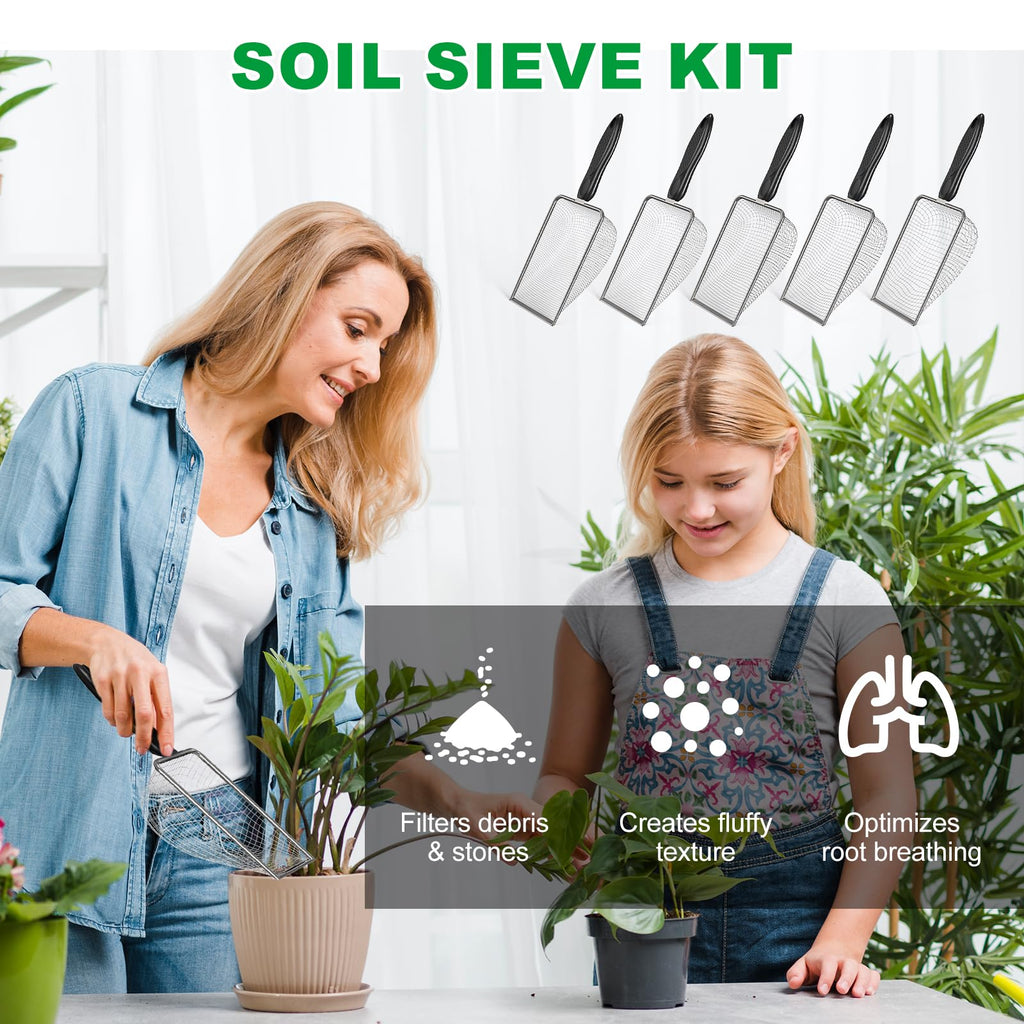 5pcs Soil Sifter Set for Gardening, Handheld Heavy-Duty Compost Shovel