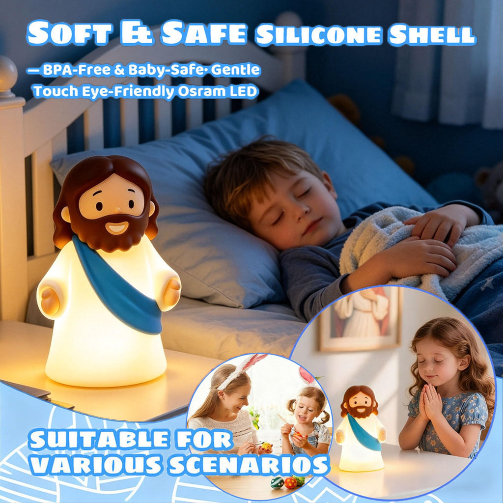 Jesus Night Light Rechargeable Bedside Night Light Dimmable Silicone LED Light Ideal for Religious Gatherings, Gifts for Sunday School, Baptism Presents, Easter Egg Decorations (blue) (Blue)