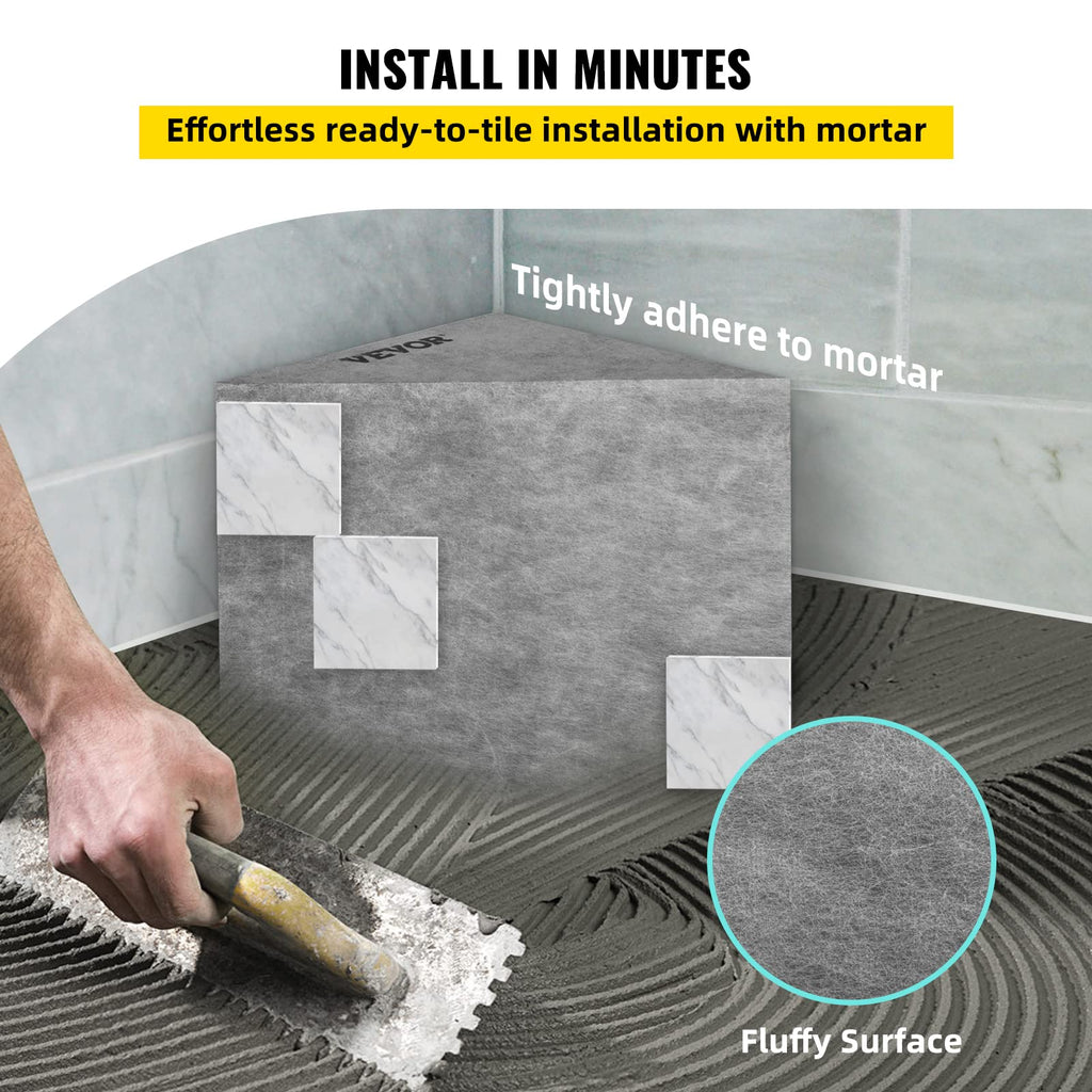 VEVOR Tile Shower Seat, 22.4" x 16" x 20" Ready to Tile Shower Seat, Factory Waterproof & 100% Leak Proof Tileable Shower Corner Seat, 440lbs Load-Bearing Triangular Board Shower Bench, Grey