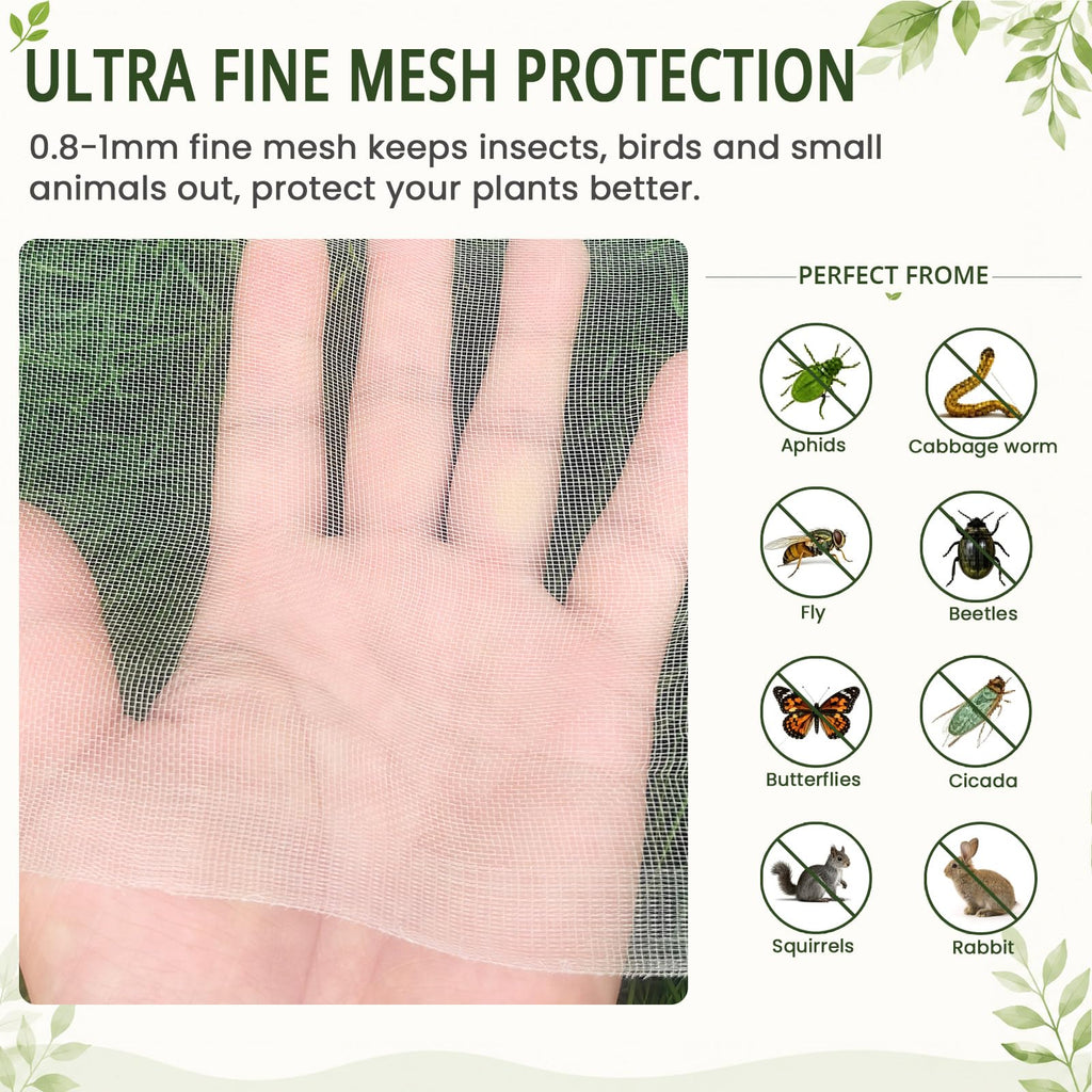 10Ft x 50Ft Garden Netting, Fine Mesh Insect Netting for Plant Protection