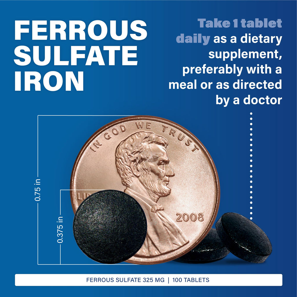 Major Ferosul - Ferrous Sulfate 325mg Tablets with 65mg of Elemental Iron - Iron Supplement for Women, Men - Green - 100 Tablets (6 Pack)