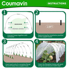 8FT Rust-Free Fiberglass Garden Hoops -72 PCS DIY Grow Tunnel Kit for Raised Beds, Row Cover Support with Connectors/Clips, Sun Shade &Year-Round Plant Protection, White