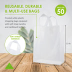 Prime Line Packaging Plastic Gift Bags, Frosted Gift Bags with Handles for Small Business, Shopping, Boutique Supply, Retail Store Use, Bulk, 10x5x13, 50 Pack