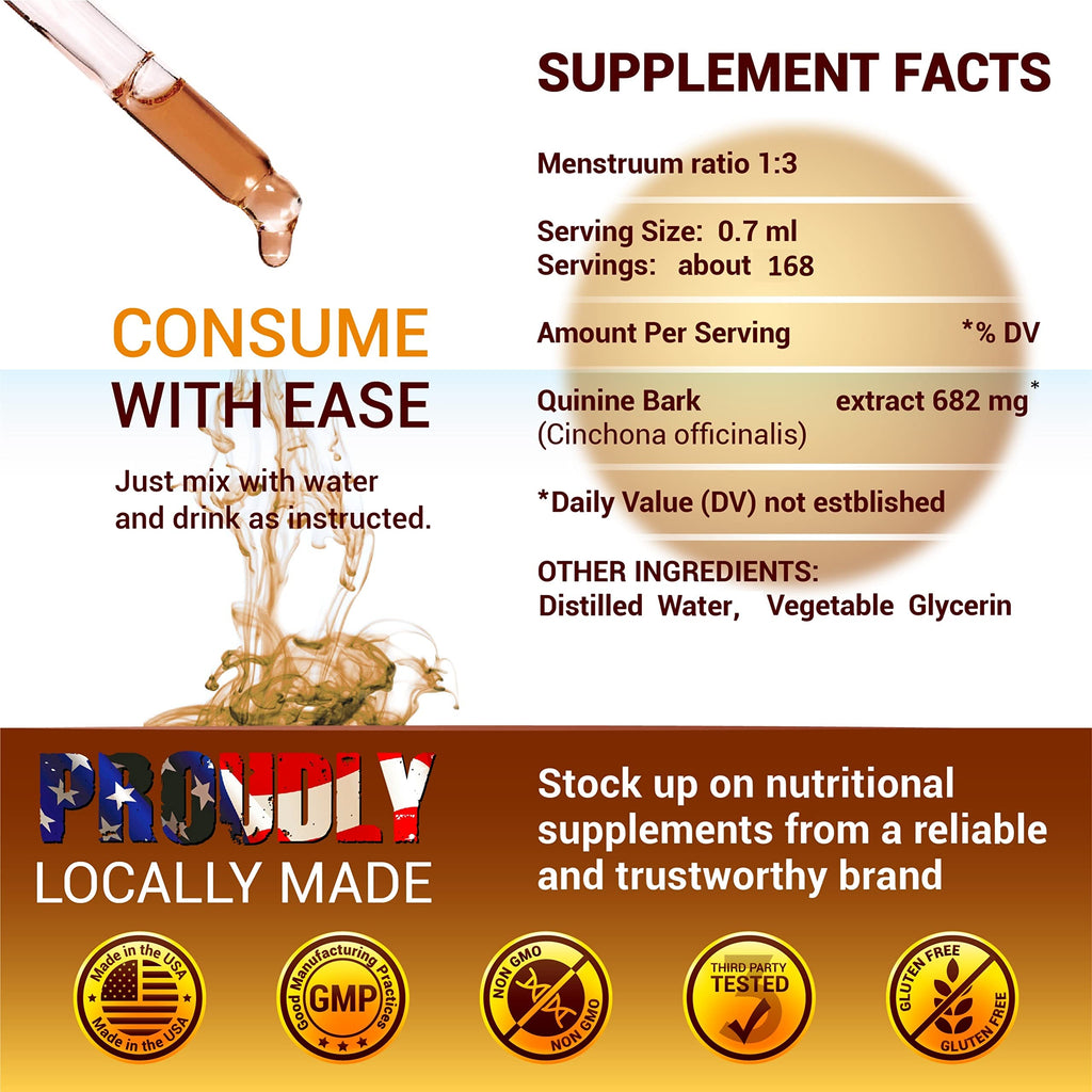 SIRUNES Quinine Tincture Extract Quinine Dried Bark Herbal Supplement Quinine Immune System Support Cinchona Bark Liquid Drops Alcohol and Gluten Free-4 fl Oz