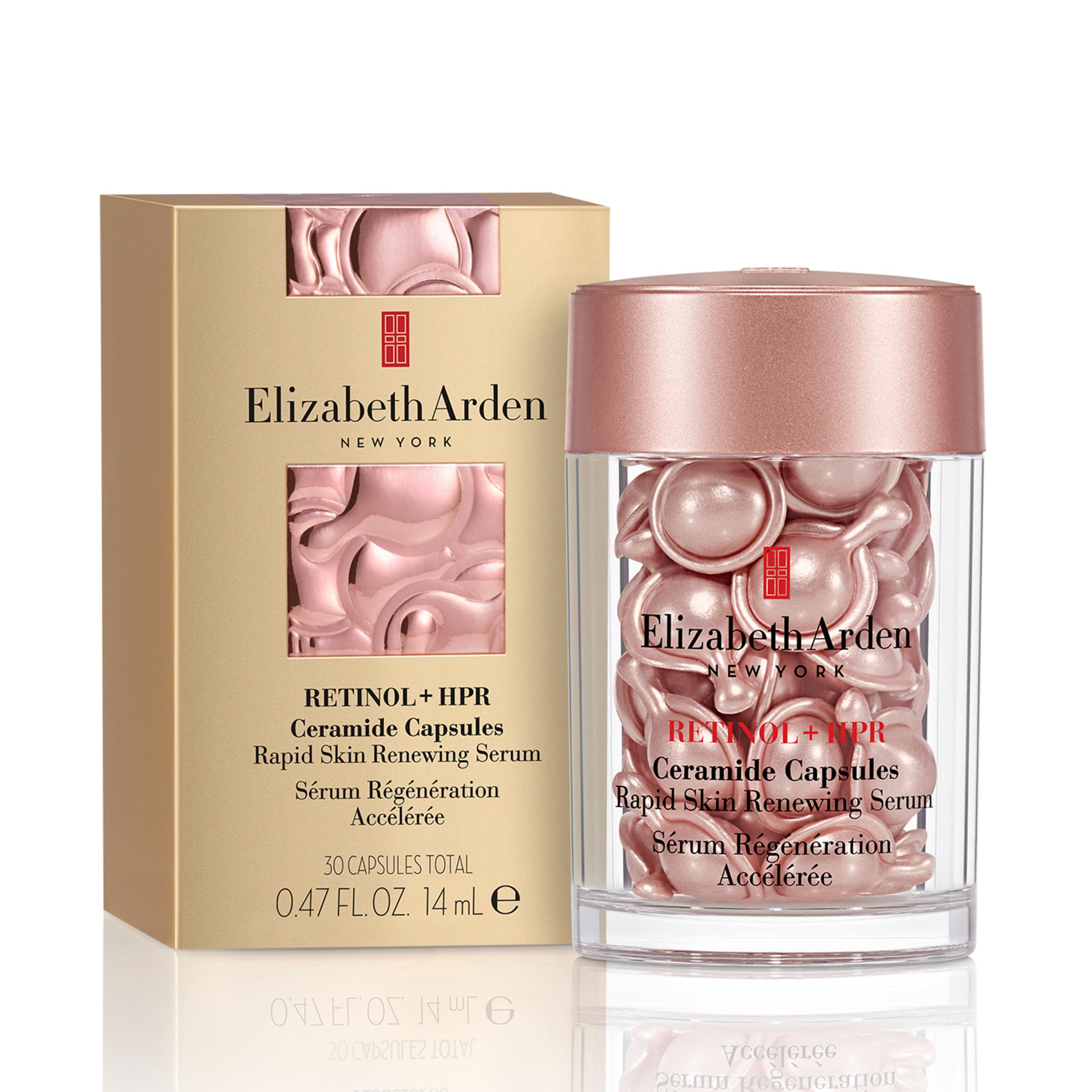 Elizabeth Arden Retinol + HPR Ceramide Rapid Skin Renewing Anti-Aging Face Serum Capsules, Fine Lines & Wrinkles Treatment with Peptides, Vitamin E, & Niacinamide, 30 Count