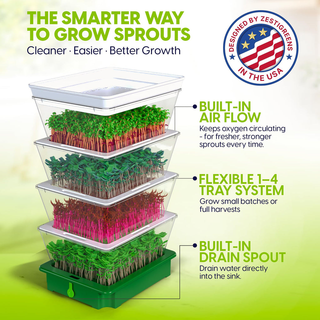 Sprouting Trays - 4-Tier Seed Sprouter with Drain Spout