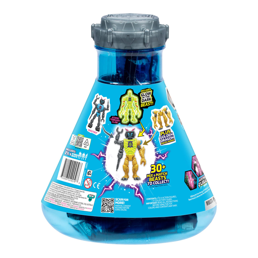 MRBEAST LAB Hybrids Multi Pack, Reveal Different Hybrid Parts to Create 2 Mix & Match Action Figures, Plus Parts of The Golden Panther Dragon, Fuse Beast Combinations, Lab-Bot vs GID Skeleton