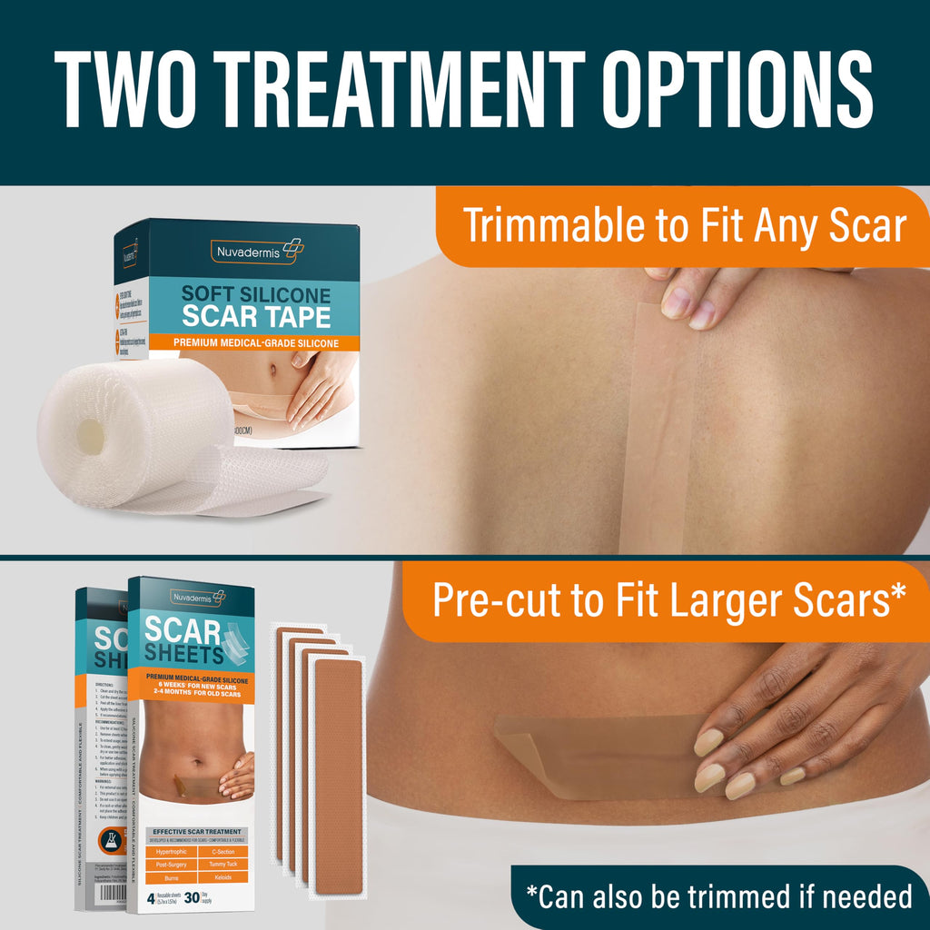 NUVADERMIS Clear Silicone Scar Tape for Surgical Scars - 120" x 1.5" Roll - Extra Long Scar Sheets for C-Section, Tummy Tuck, Keloid, and Surgical Scars - Reusable Medical Grade Silicone Scar Tape