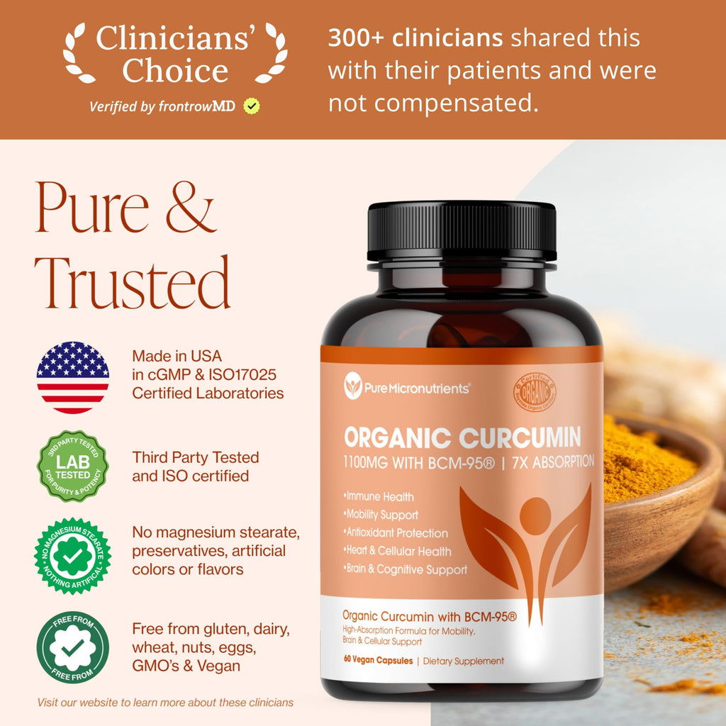 Organic Turmeric Curcumin with Black Pepper & BCM-95 - for Inflammatory Support, Brain & Immune Health - 60 Vegan Turmeric Capsules, 1000mg Per Serve - Herbal Curcumin Supplements