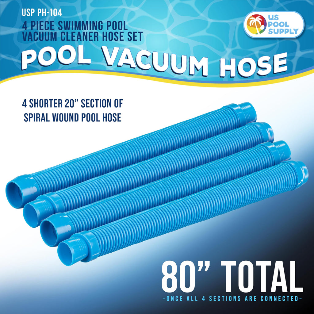 U.S. Pool Supply Professional Swimming Pool Vacuum Cleaner Hoses, Shorter 20" Sections, 4 Pieces - Extension Replacement Hoses 1.5" Cuffs Flexible Spiral Wound - Fits Most Brands of Automatic Cleaners
