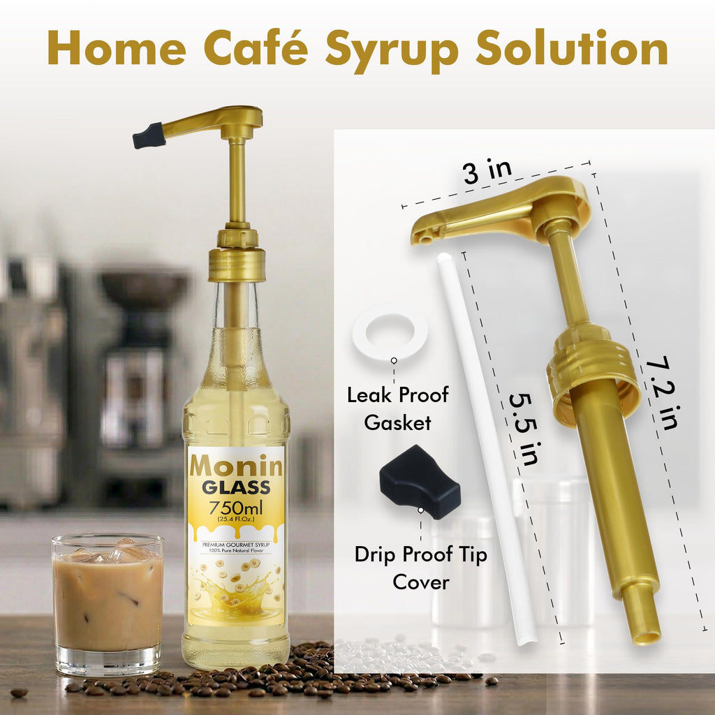 Coffee Syrup Pump. ONLY for Monin GLASS 750ml (25.4 Fl.Oz.) Bottle (Pack of 2). FDA Compliant. BPA Free. Product of Bayside Traders®