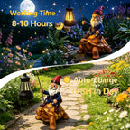 Wlcbomuoe Garden Gnome Decoration, Funny Resin Solar Gnome Statue for Lawn Patio Yard Outdoor Decor, Turtle Riding Gnome Figurine with Lantern, Gift for Women and Men (Gnome-F)