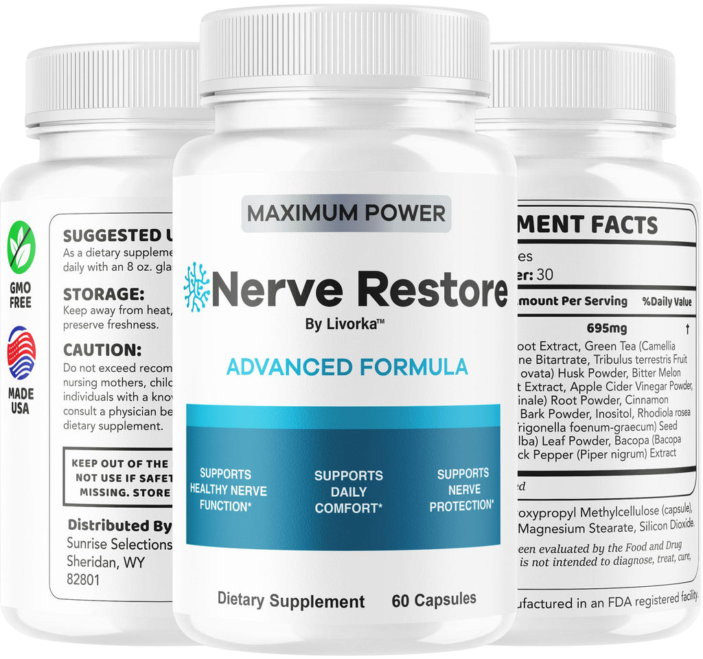 Nerve Restore - Advanced Formula Capsules Natural Premium Formula, Daily NerveRestore Pills Support Comfort, Nerve Restored Vitamins Health Wellness, 60 Capsules for 1 Month