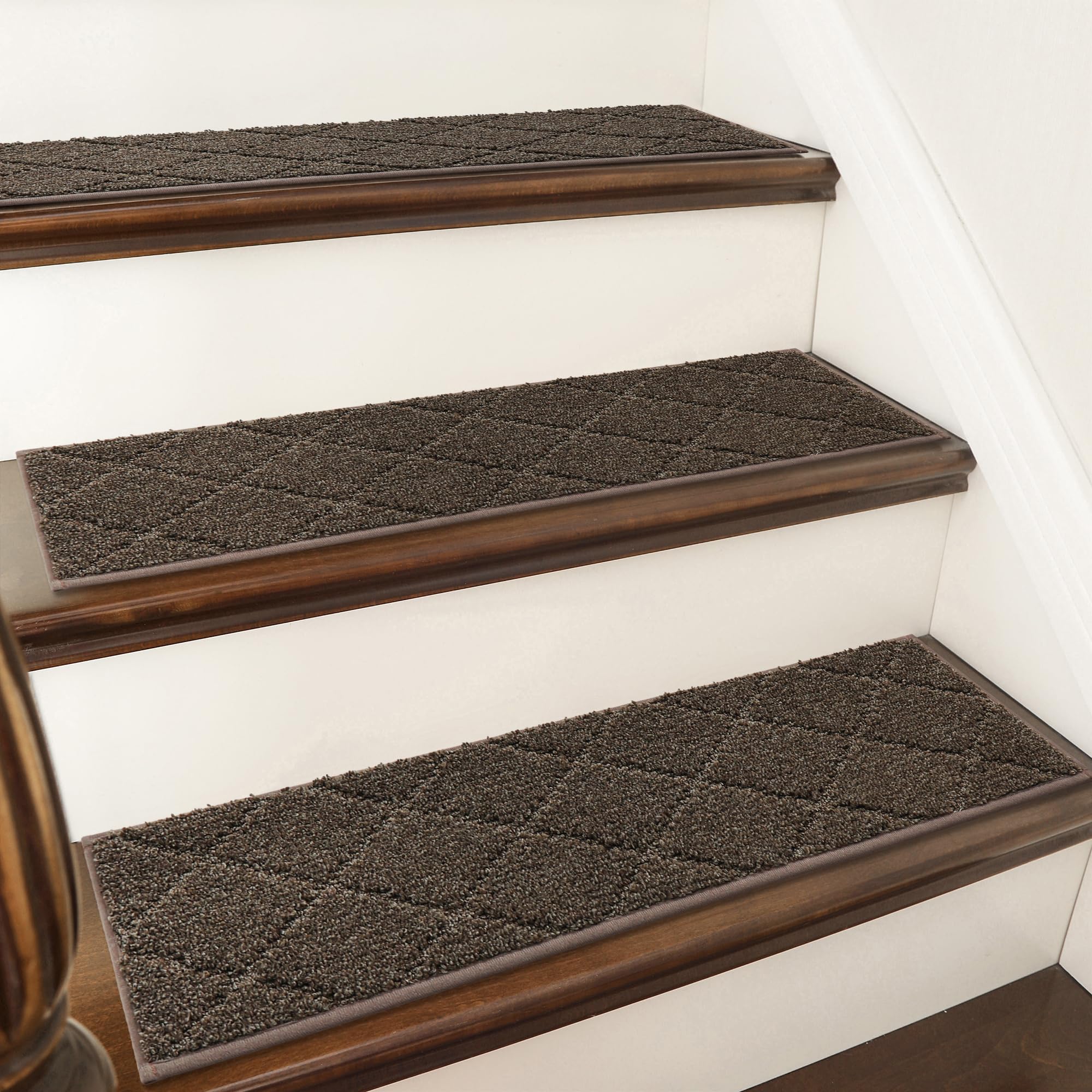 COSY HOMEER Edging Stair Treads Non-Slip Carpet Mat 28inX9in Indoor Stair Runners for Wooden Steps, Edging Stair Rugs for Kids and Dogs, 100% Polyester TPE Backing (4pc, Brown)