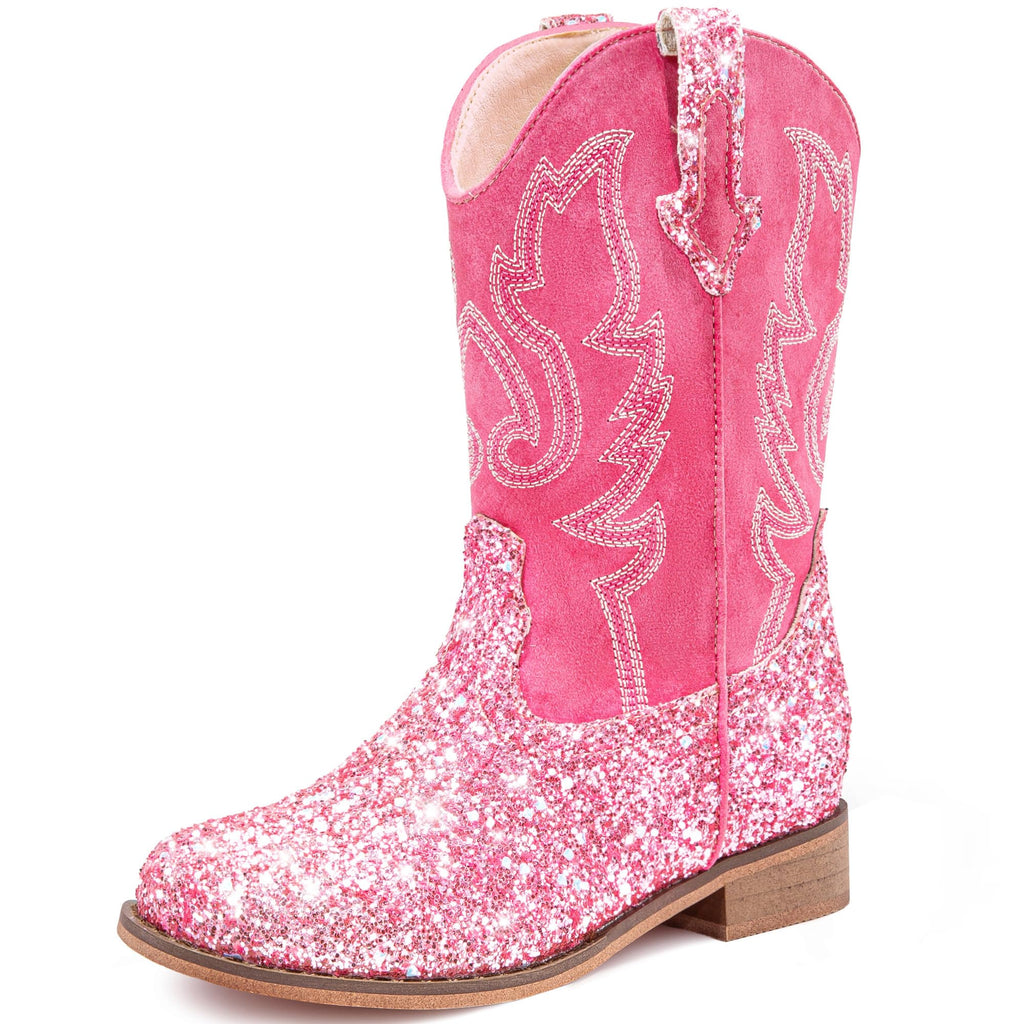 Motasha Girls Cowgirl Boots Glitter Toddler Girls Boots Pink Cowboy Boot for Girl Size 11 Little Big Kids Boot Western Riding Shoes Party Birthday (M7101 S R Pink 11)