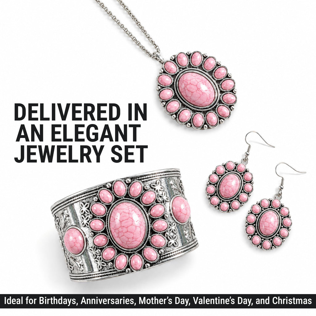 Shop LC Howlite Western Jewelry Set for Women | Turquoise Inspired Cowgirl Boho Necklace Earrings Bracelet | Chunky Statement Southwestern Jewelry - Sunset Rose
