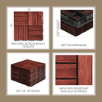 THYOI Deck Tiles, Patio Flooring - Outdoor Waterproof Acacia Wood Tiles for All Weather Use - Balcony, Backyard, Indoor & Outdoor (Natural Rosewood, Set 10 Crossed Pattern)